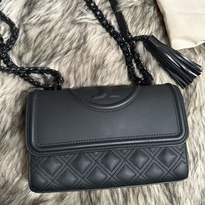 Tory Burch Matte black Fleming bag